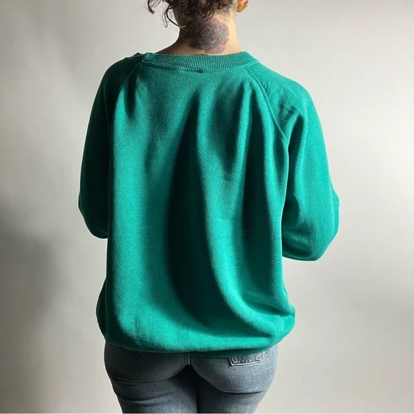 VINTAGE 90s Hanes Made in USA Teal Crewneck Sweatshirt Adult Large - Picture 4 of 7